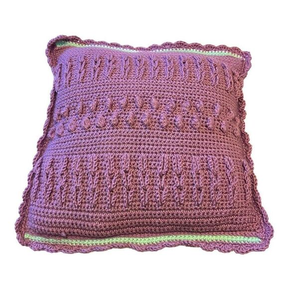 Crocheted Pillow 1970s Pastel Purple Yellow Striped Handcrafted Vintage Retro - Picture 2 of 4